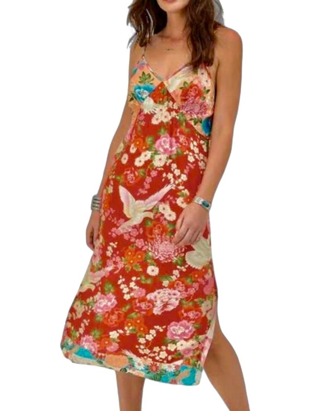 Spell & The Gypsy Delilah Strappy Midi Slip Dress XS Floral Boho Split Hem